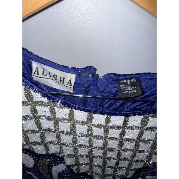 VTG Alisha Silk Beaded‎ MIDI Formal Gown Royal Blue Size L Y2K 90s - Image 2