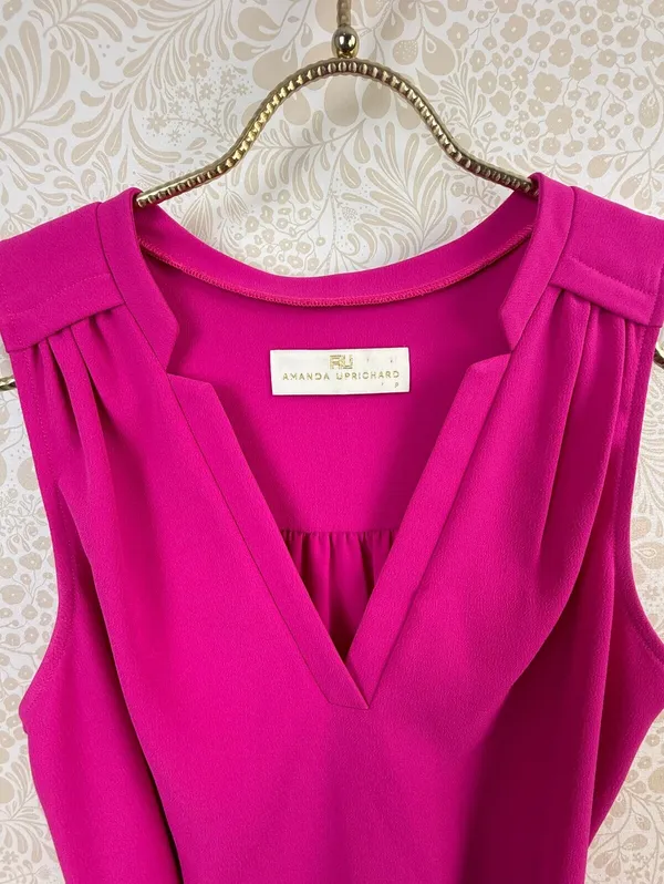 Amanda Uprichard Bright Pink Sleeveless V-Neck Tie Shift Dress - Size - Small - Image 4