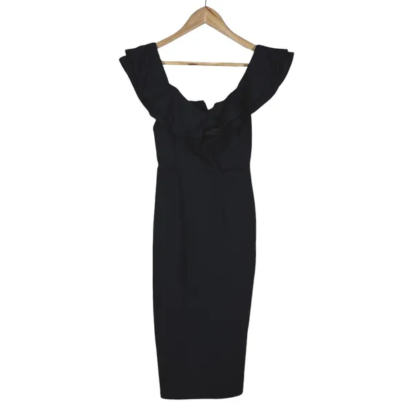 Selfie Leslie Ruffle Off The Shoulder Solid Sheath Dress Black Elegant Size S - Image 2
