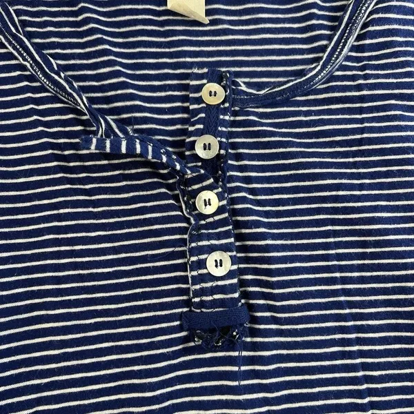 We The Free People S Small Hong Kong Henley Top Navy Striped Raw Hem Boho Beachy - Image 5