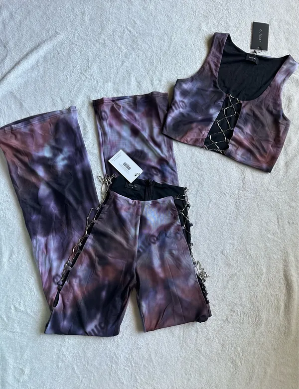 Outcast Clothing 2 Piece Set Zafira Crop Top Abstract Autumn Size L Zafira Pants Abstract Autumn Size M - Image 5