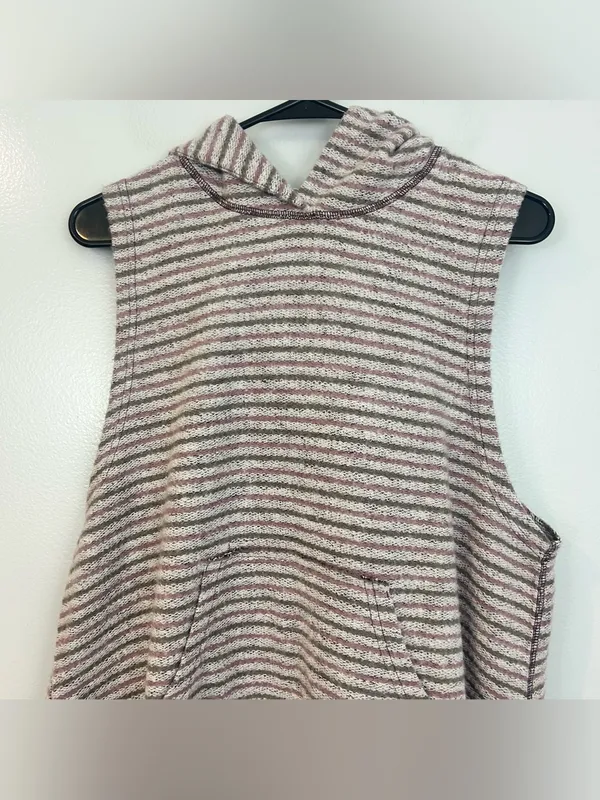 Free People Striped Sleevless Terry Cloth Hooded Plum/Mauve Sweater vest/top XS - Image 4