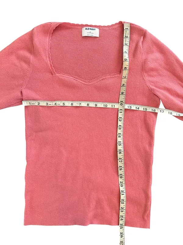 Old Navy Sweetheart Square Neck Pink Ribbed Knit Long Sleeve Top Plus Size 2X - Image 4