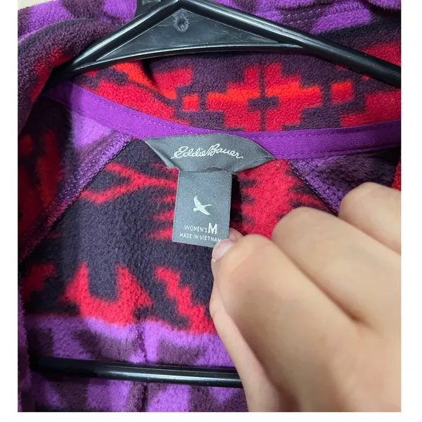 Eddie Bauer Womens Medium Fleece‎ 1/4 Zip Pullover Aztec Geometric Red Purple - Image 5