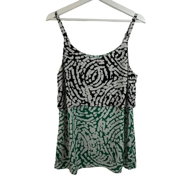 CAbi 5732 M Blouse Hobnob Cami‎ Sleeveless Tiered Tank Top Green Black Women's - Image 3