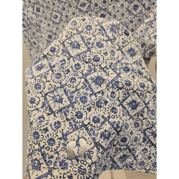 ​Hang Ten Large Blue White Mosaic Tile Long Sleeve Sun Shirt Back Zip Pocket L - Image 4