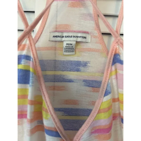 American Eagle Multi Color Abstract Stripe Strappy Racerback Tank Top Pink Blu M - Image 3