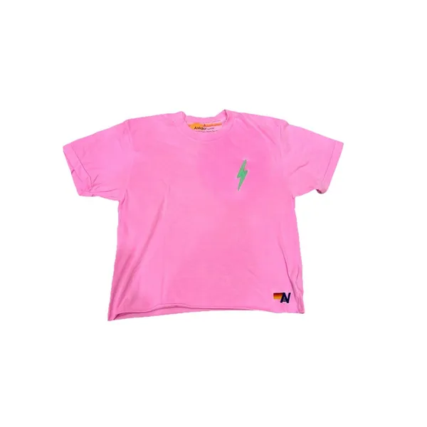 Aviator nation Neon Pink Bolt Cropped Boyfriend Tee women's small - Image 4