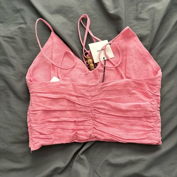 ZARA Wooden Bead Pink Linen Halter - Image 3