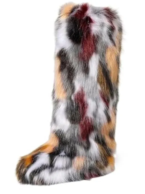 Snow boots Faux Fur Statement in Multicolor Patch size 10.5 new - Image 2