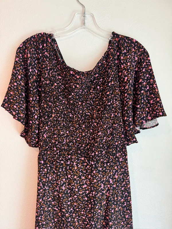 Free People Florence Black Pink FloralPrint Short Sleeve Mini Dress - Image 6