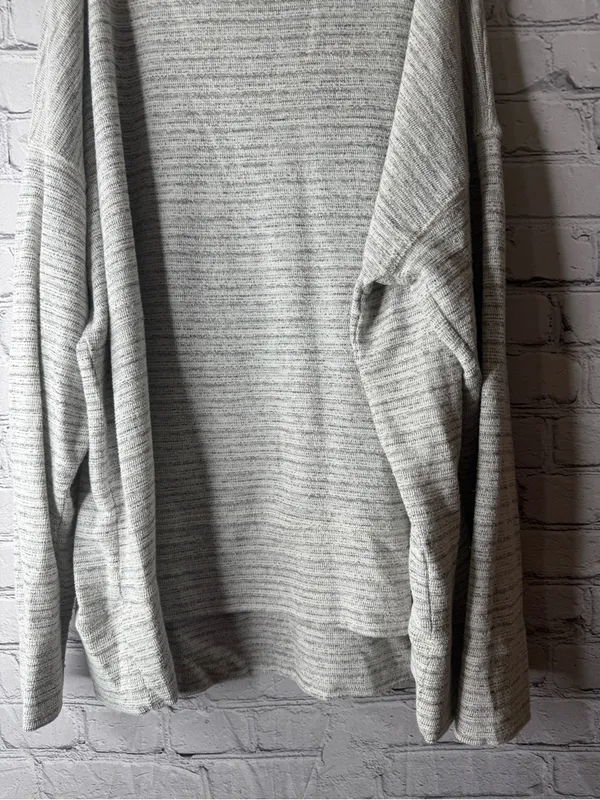 Aerie Light Gray Striped Knit Crewneck Sweater large - Image 3
