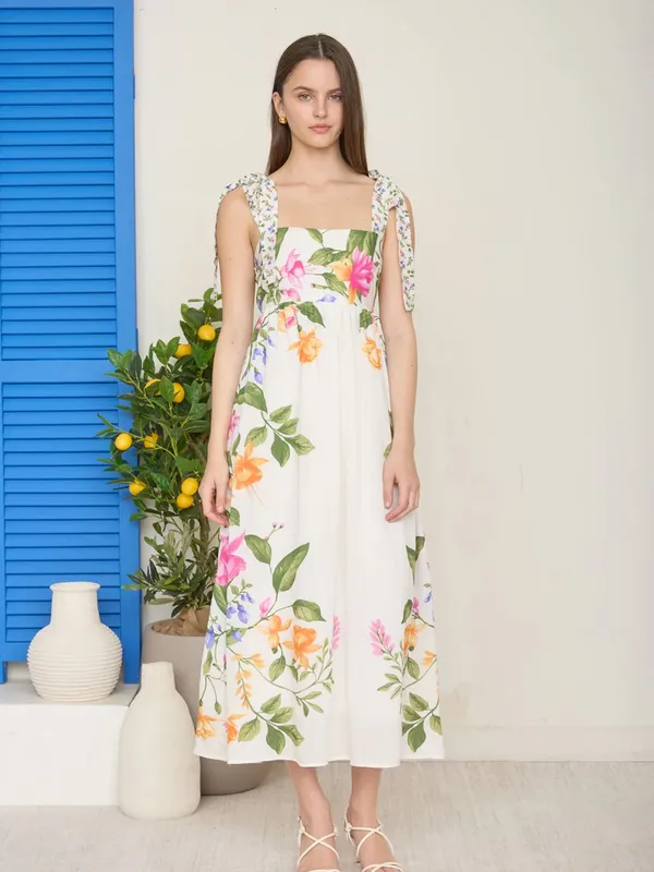 NWT Blu Pepper Off White Floral Tie Strap Empire Waist Midi Dress – Medium - Image 8