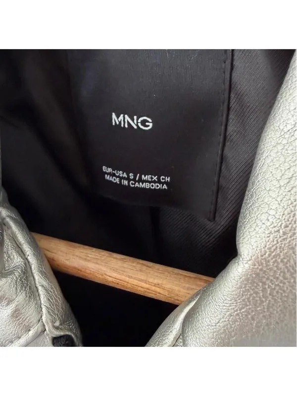 Mango silver cropped faux leather jacket - Image 3