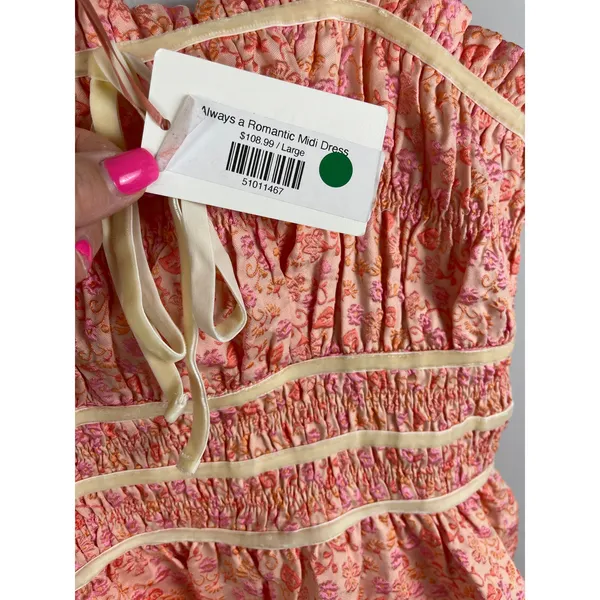 Entro Always A Romantic Coral Floral Jacquard Midi Dress Pockets Size Large‎ - Image 9