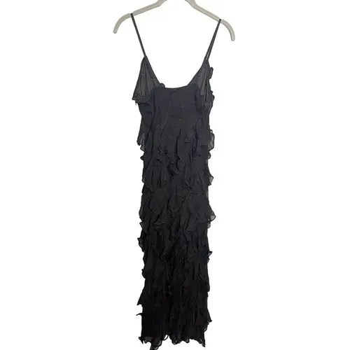 BHLDN Jia Bias-Cut Ruffled V-Neck Gown in Black‎ Size 2 - Image 8
