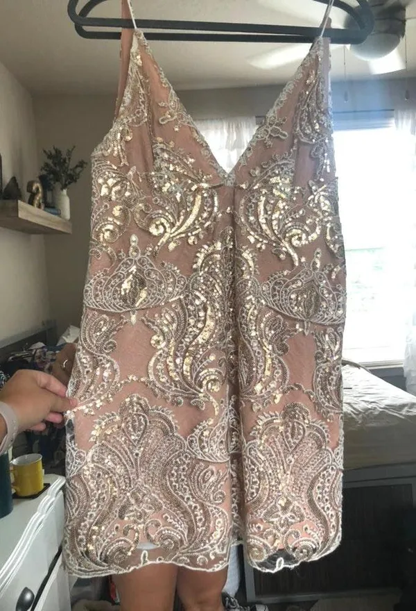 Free People “Night Shimmers” Nude Sequin Cocktail Dress - Image 5