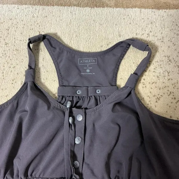 Athleta Gorpcore Racerback Mini Dress Brown Button‎ Front Drawstring Sz 2 221738 - Image 4