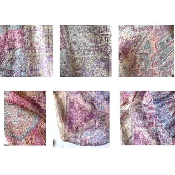Ruffled Knotted Crop Top Blouse Medium Paisley Abstract Gold Color … - Image 11