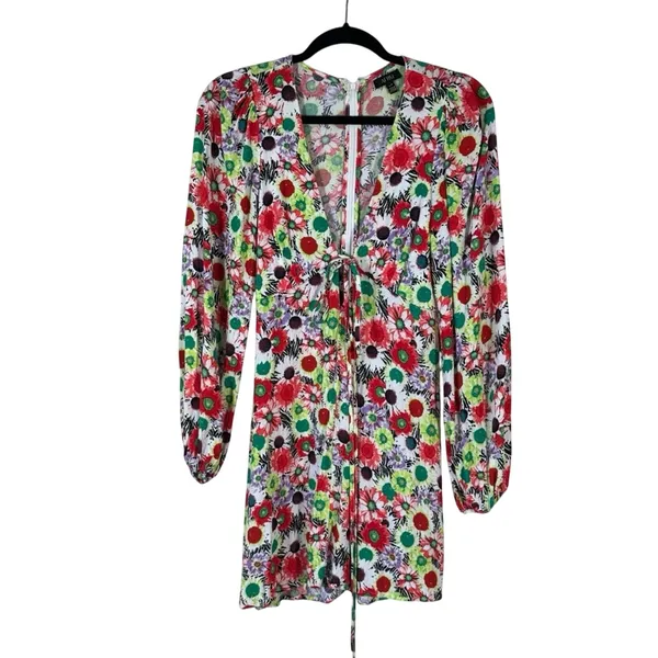 AFRM Red Green Floral Mini Dress Womens S Boho Spring Colorful Flirty Night Out - Image 2