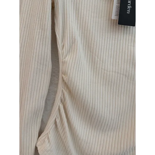 PrettyGarden Ribbed Cowl Neck Top Women Small Cream Long Sleeve Ruched Side NWT - Image 3