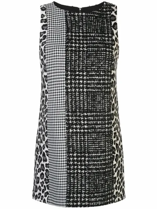 Alice and Olivia Clyde in Black & White Patchwork A-line Mini Shift Dress sz 4 - Image 2