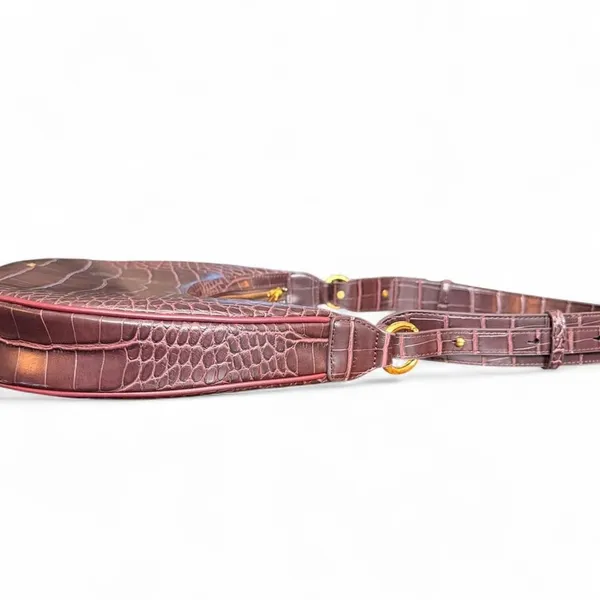 JW PEI Carly Saddle Bag Brown Croc Vegan Leather Shoulder Bag Gold Hardware - Image 6