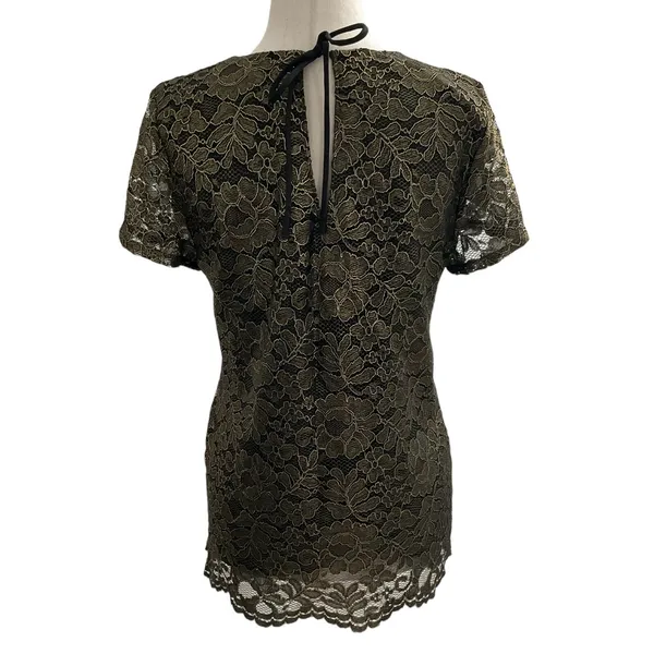 Banana Republic Women Size Small Lace Black Metallic Gold Shirt Top (17-693) - Image 2