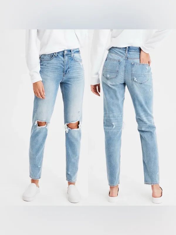 AMERICAN EAGLE AE Ripped Mom Jean High Rise Distressed in Cool Classic Size 2 - Image 2