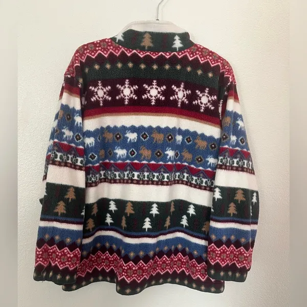 Alfred Dunner Vintage Fair Isle Fleece Jacket Sweater Size L Winter Christmas - Image 7