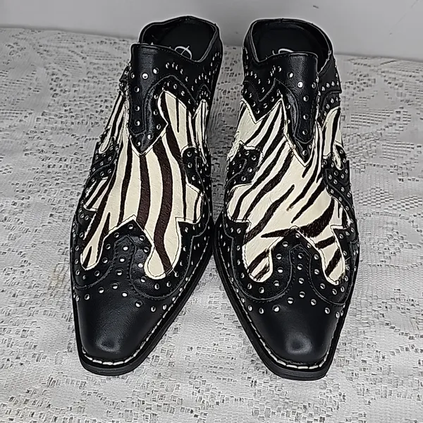 Grazie Maverick zebra pony hair western cowgirl studded slip on clog mules 7.5 - Image 5