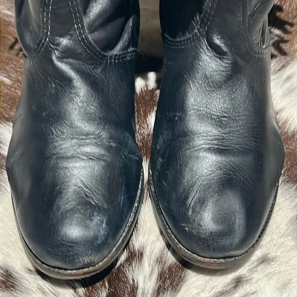 Vintage Black Real Leather Fringe Cowboy Boots Festival Rave Burning‎ Man A21 - Image 5