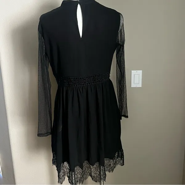 Zara basic black lace long sleeve black dress - Image 3