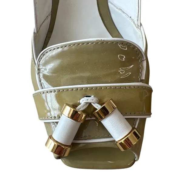 Tory Burch Ella Wedge‎ Slingback Peep Toe Patent Sandals 7 - Image 11