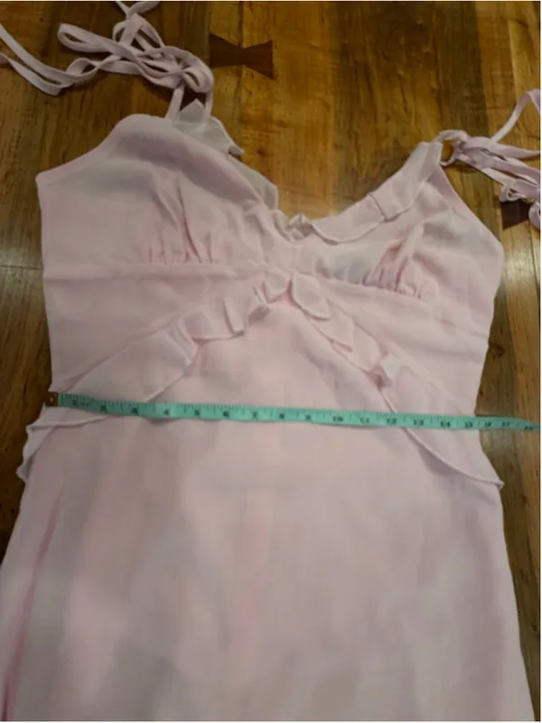 Cider Pink Ruffle Maxi Dress Chiffon Cottagecore Coquette Tie Shoulder Size XL - Image 9