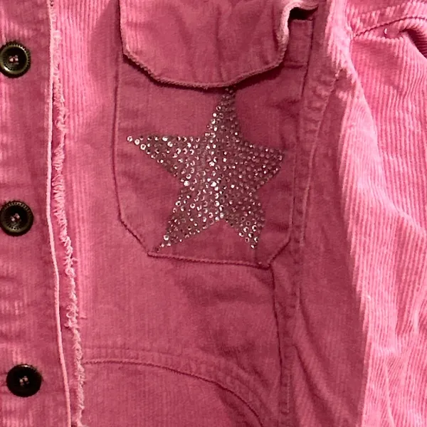 UMGEE Pink Corduroy Sequin Star Denim Jacket Women's Size L‎ - Image 8