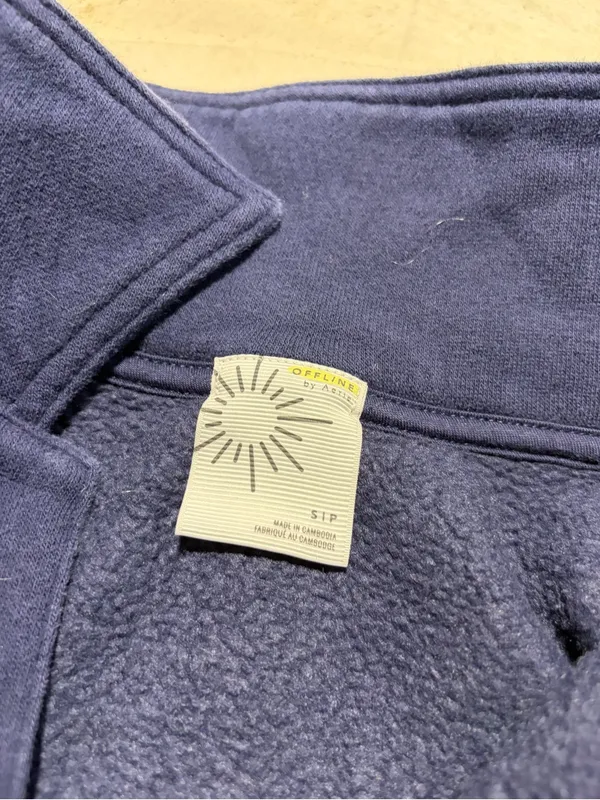 Aerie cropped Navy Quarter-Zip Pullover with Striped Hem small - Image 5