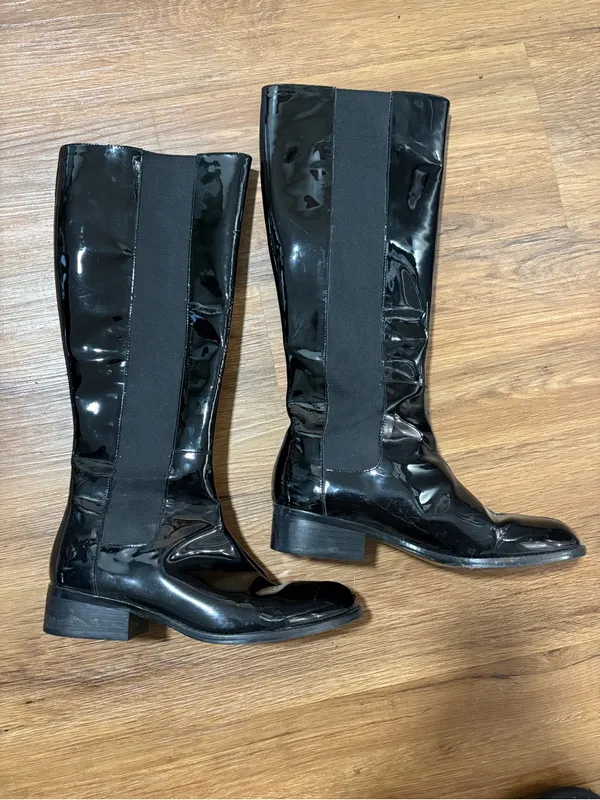 Lauren Ralph Lauren Black Patent Leather Tall Riding Boots Womens 7.5M Knee High - Image 2