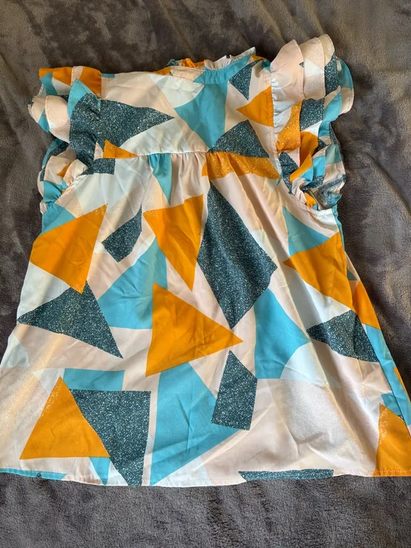 Entro Spring Abstract Geometric Spring Blouse Top Yellow & Blue - Image 5