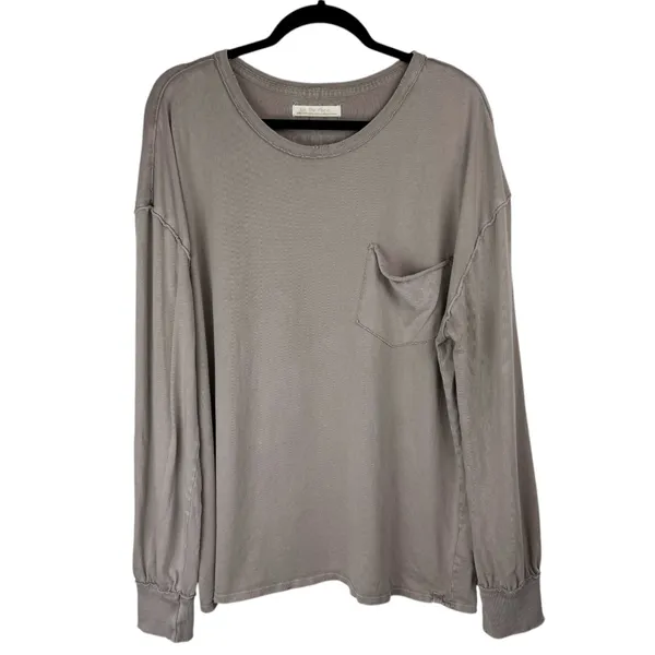 Free People We The Free Fade Into You Tee Sz XL Taupe Long Sleeve Top - Image 2