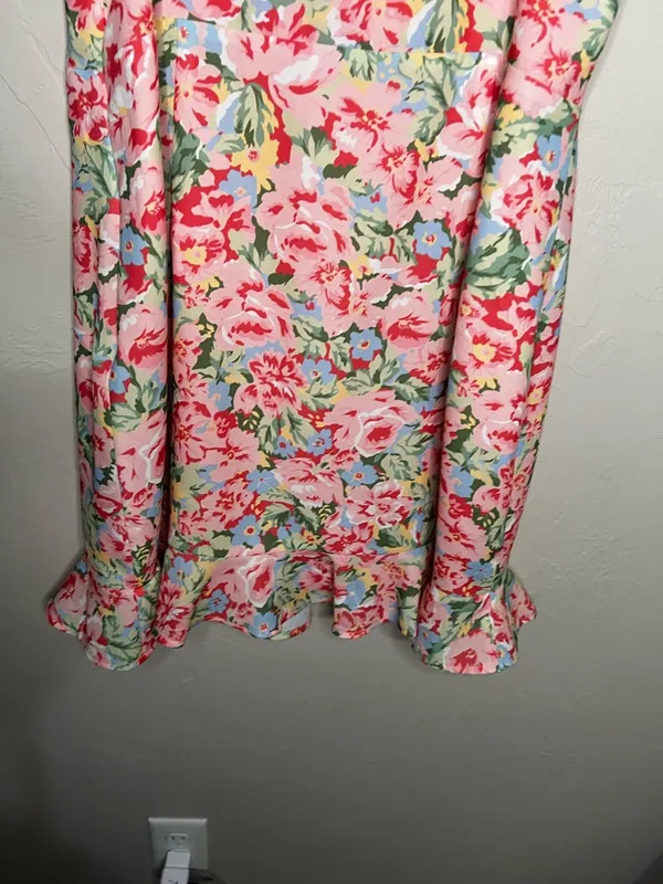 LPA Revolve Multi Ruffle Pink Blossoms Floral Spaghetti-Strap‎ Mini Dress - Image 10