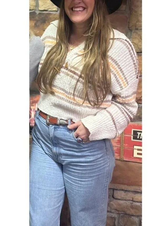 FREE PEOPLE Kennedy Stripe Pullover in Cream Size Small - Image 12