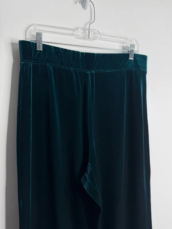 Susan Graver Green Velvet Pull On Wide Leg Pants‎ Large Effortless Minimalist - Image 6