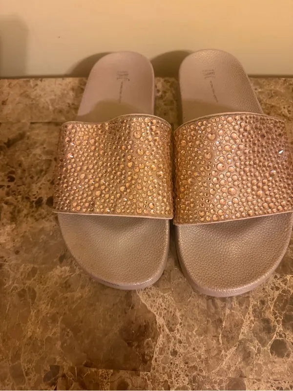 INC International Concepts Rose Gold Crystal Slide Sandals - Image 2