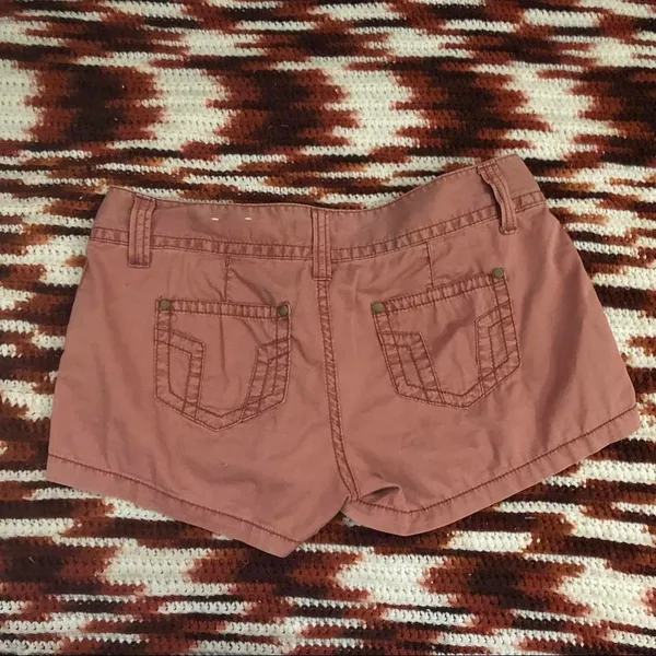 Y2K 2000s Mudd Micro Mini Baddie Hot Girl Low Rise Khaki Pinkish Brown Booty Shorts #fairy #grunge #gorpcore Size 7/8/M-Measurement in pics - Image 2