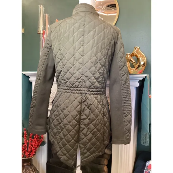 BCBGeneration Quilted Utility Jacket Women Small Olive Green Excellent Moto Zip‎ - Image 3