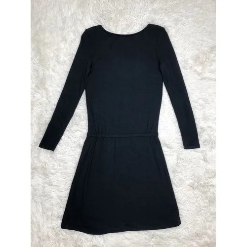 Daily Ritual Black‎ Long Sleeve Knit Drawstring Sheath Dress Size XS - Image 4