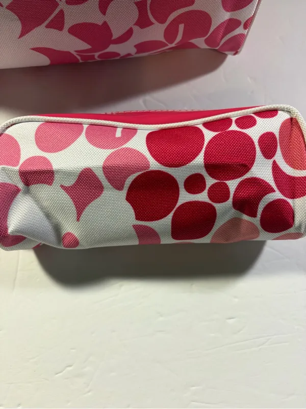 Pink and White Patterned Cosmetic Pouch Set - Image 5