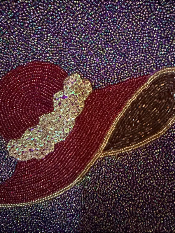 Vintage Asly’s Beaded Purple Evening Clutch with Ruby Hat Embellishment - Image 2