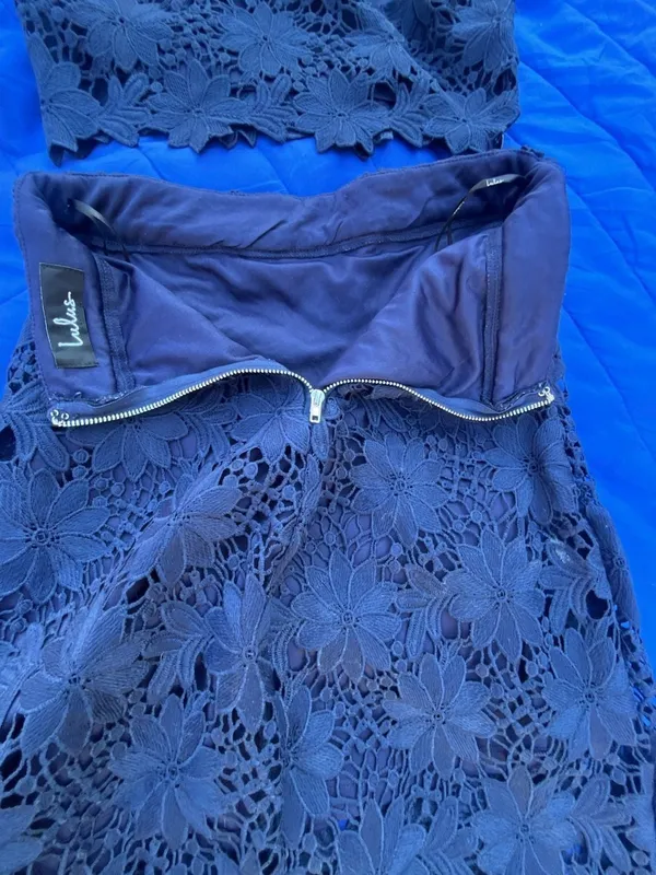 Lulus Navy Blue Floral Lace Two-Piece Set Size S - Image 8